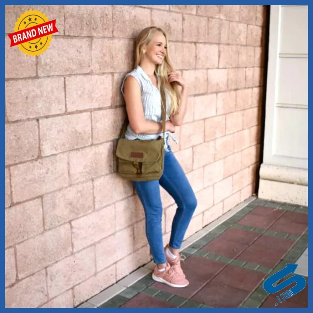 Canvas Messenger Bag - Vintage Crossbody Shoulder Satchel - 11.2